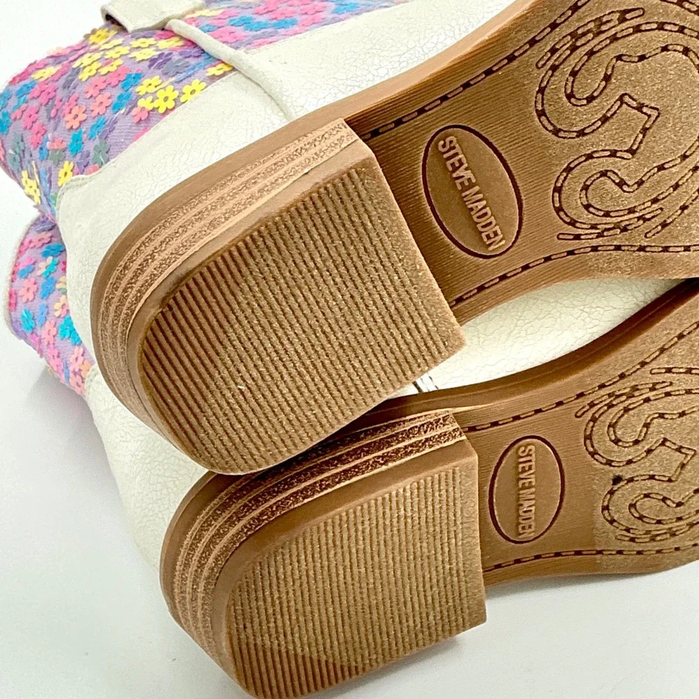 Steve Madden Girls Size 13 Boots Bone Floral Sequin NEW Peek Little Kids $65